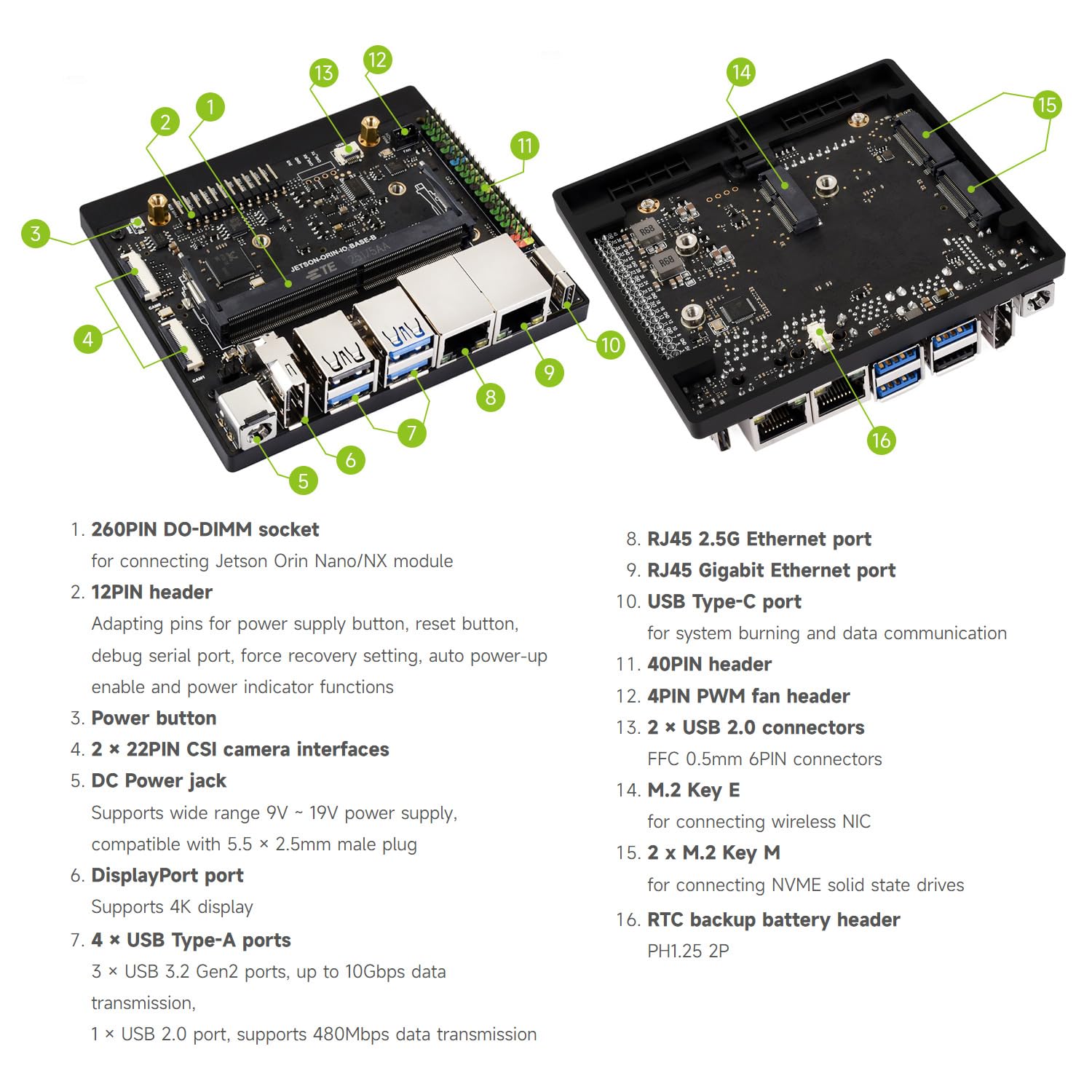 Waveshare Jetson Orin Nano/NX Super Dual Ethernet Base Board, Based on Jetson Orin Nano and Jetson Orin NX Module, Compatible with Jetson Orin Nano Super AI Development Kit Base Board