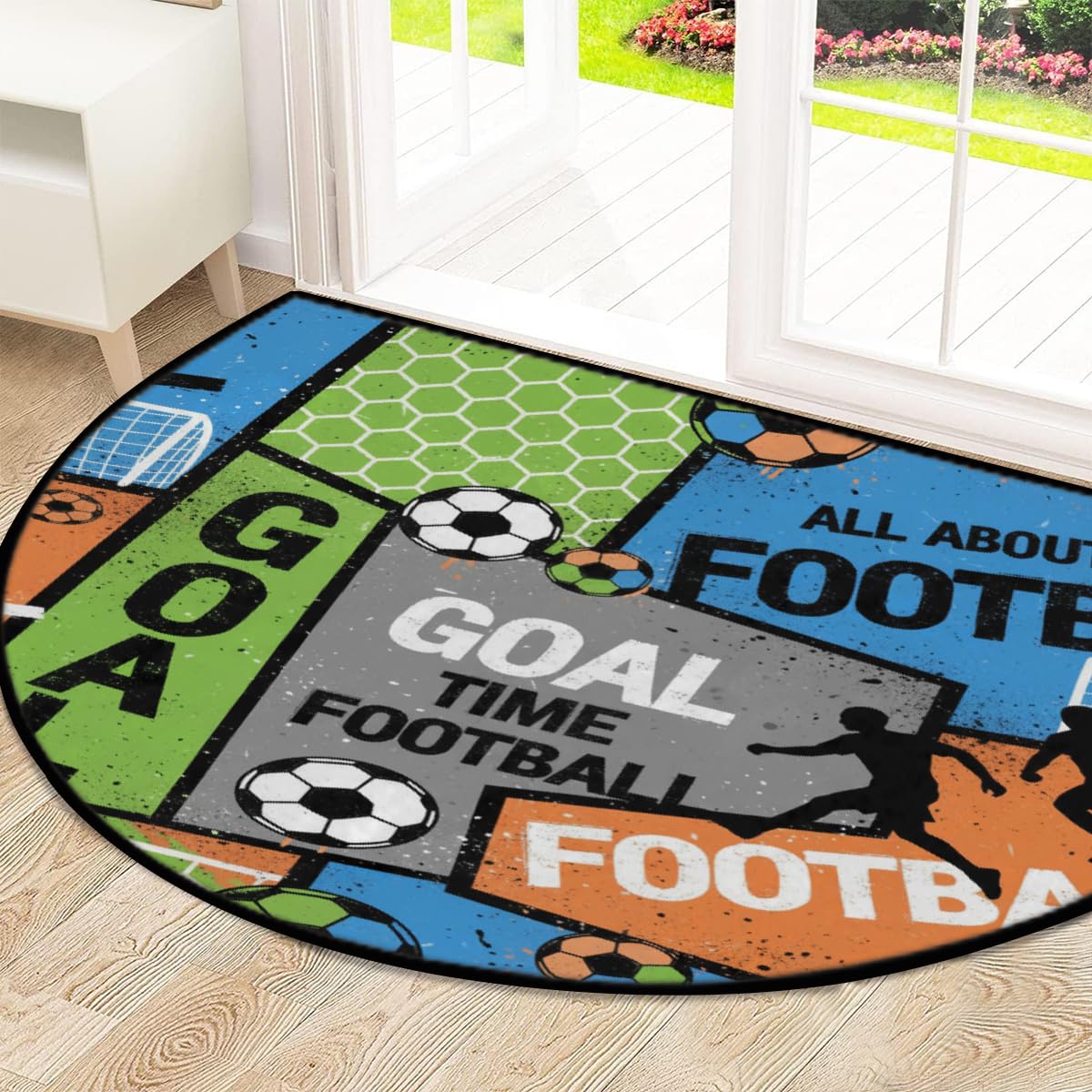 Große halbrunde Fußmatte, Fußballtor, rutschfest, saugfähig, halbrund, Eingangsbereich, niedlich, weich, halbrund, waschbar, Teppich für Küche, Badezimmer, Schlafzimmer, 160 x 100 cm