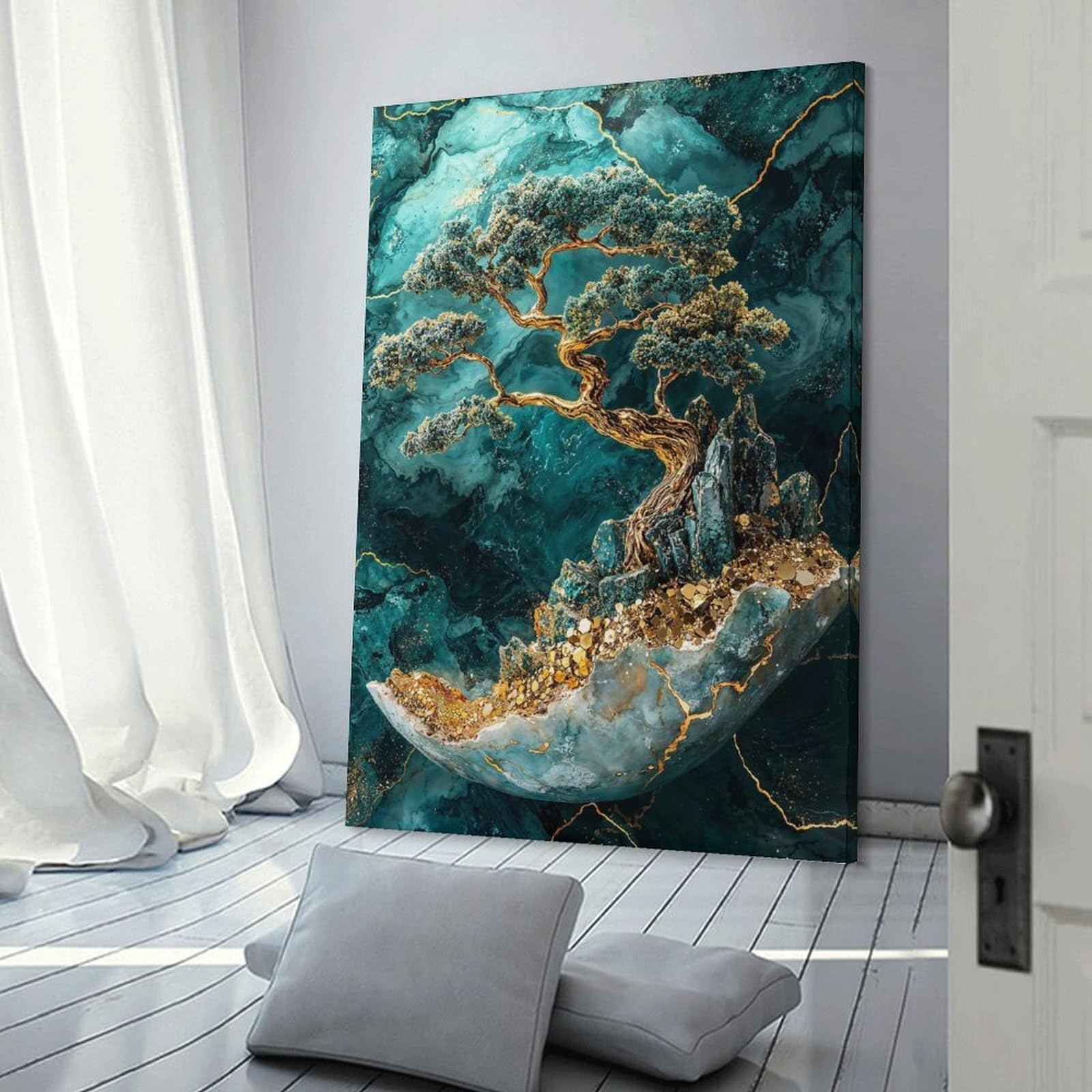 Junmoney Canvas Wall Art Crystal Realm Bonsai Tree, 24x36inch(60x90cm), for New Homes, Bedrooms Or Workspaces, Canvas Artwork with Gifting Potential