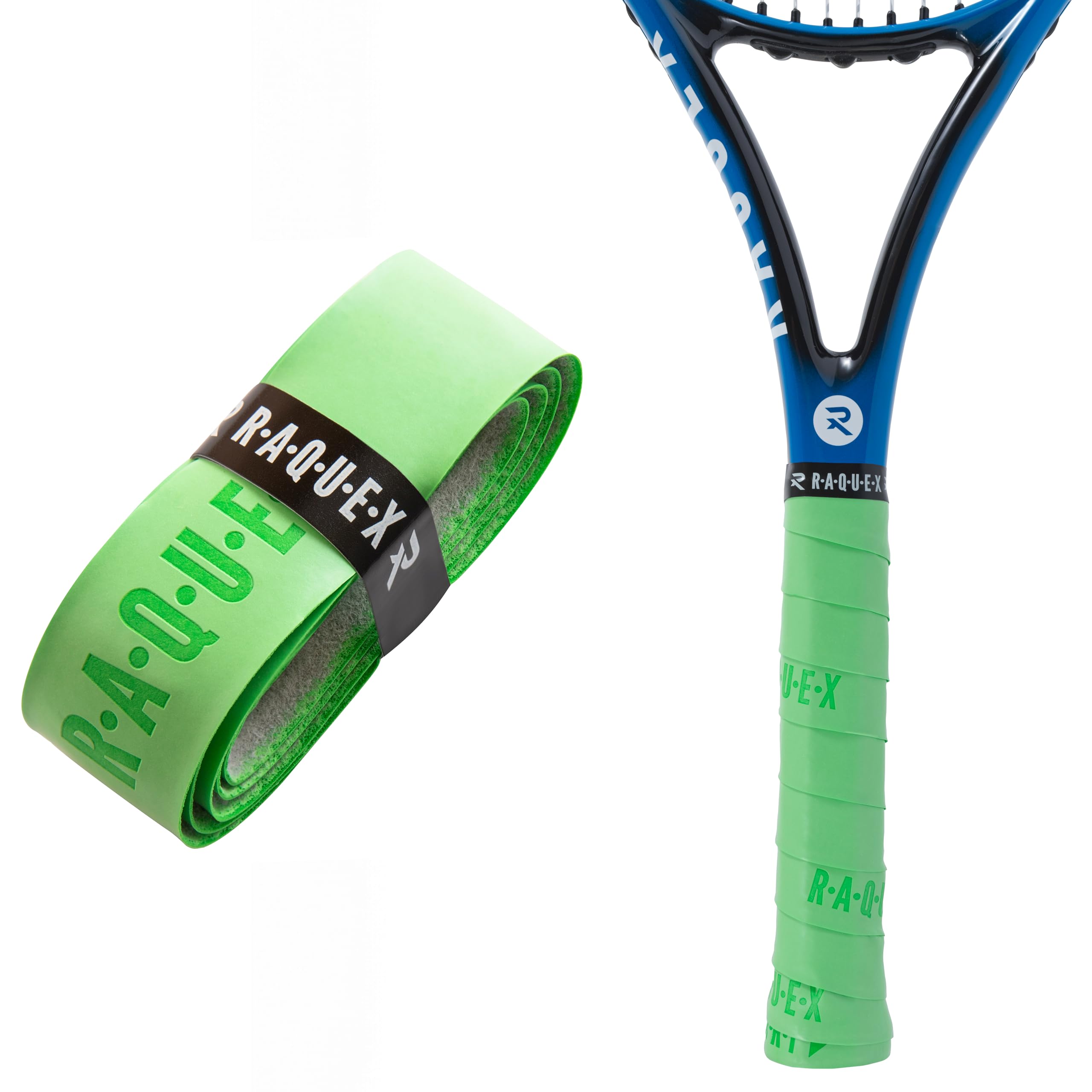 Raquex Enhance Replacement Racket Grip: Tennis Grip, Badminton, Squash Grip Tape, Padel, Pickleball. 14 Colours. Premium, Self-Adhesive Tennis Racquet Grip with Finishing Tape (Light Green, 2 Grips) โ image 1