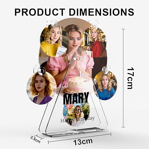 Miniatura 9 de elesories Adorno decorativo de rueda de fortuna de acrílico personalizado, exhibición de fotos de rueda de fortuna transparente de acrílico, soporte