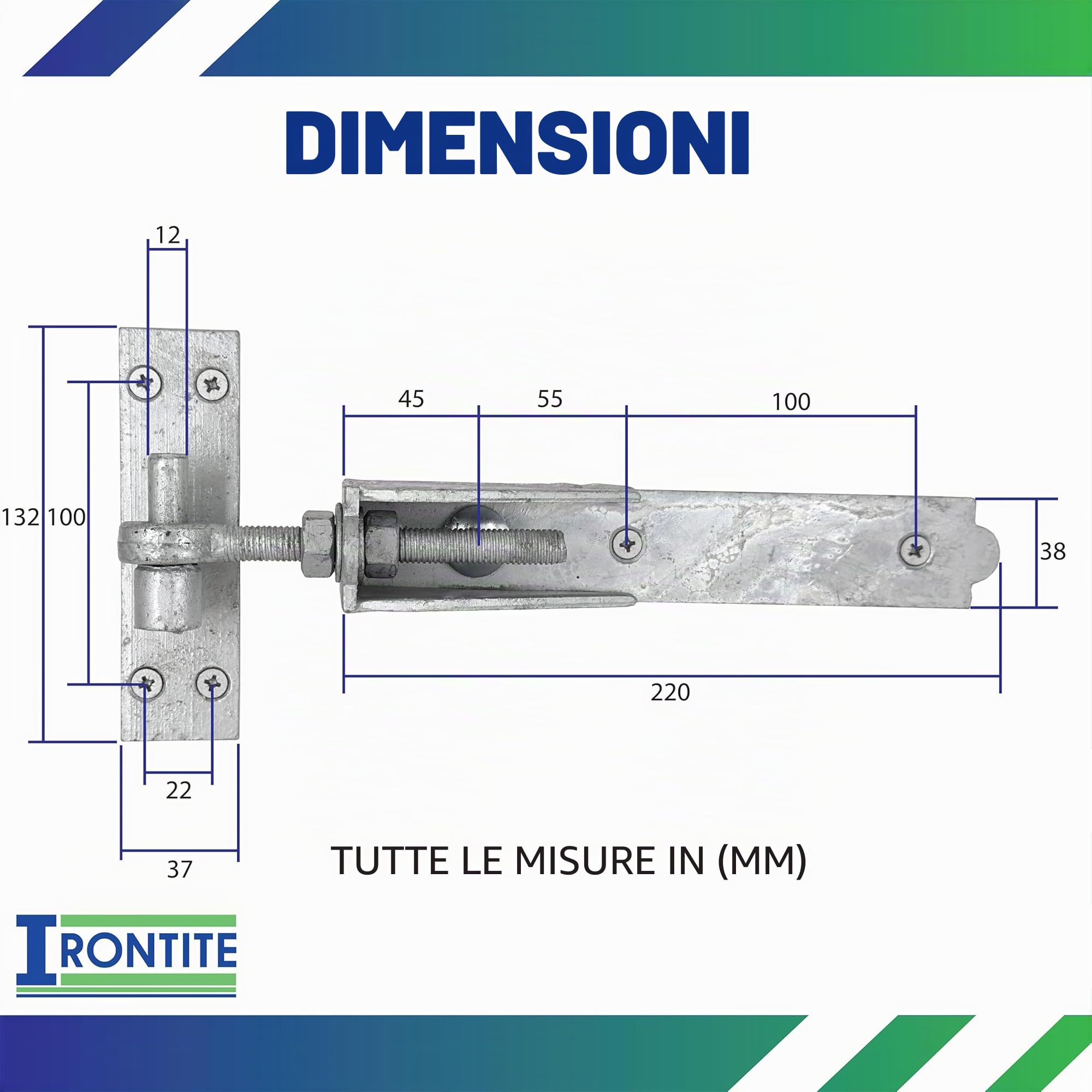IRONTITE® Cerniere regolabili per cancelli in legno, resistenti, 250 mm, gancio e fascia per cancelli in legno, cerniere zincate a gancio e fascia con fissaggi inclusi. (zincate)