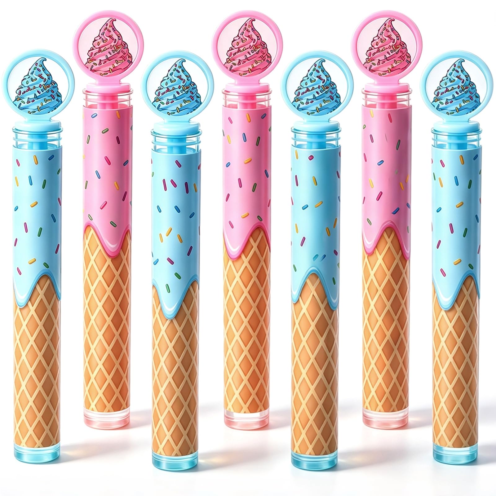 Soulchen 24 Pcs Ice Cream Bubble Wands Party Favors Birthday Kids | Pink Blue Themed, Summer Birthday Party Supplies, Goody Bags Stuffers for Carnival Activities, Kids Prizes