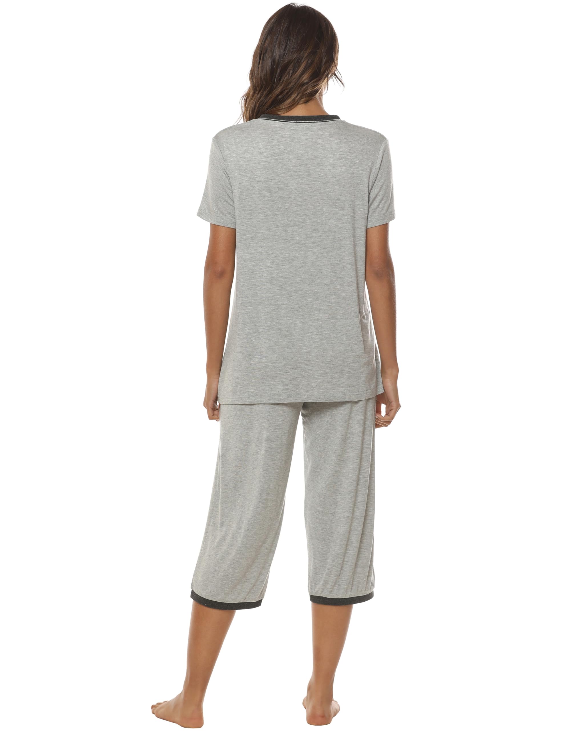 AjezMax Pijamas Mujer Verano Dos Piezas Pijama Corto Ropa de Dormir de Camiseta de Manga Corta y pantalón Capri