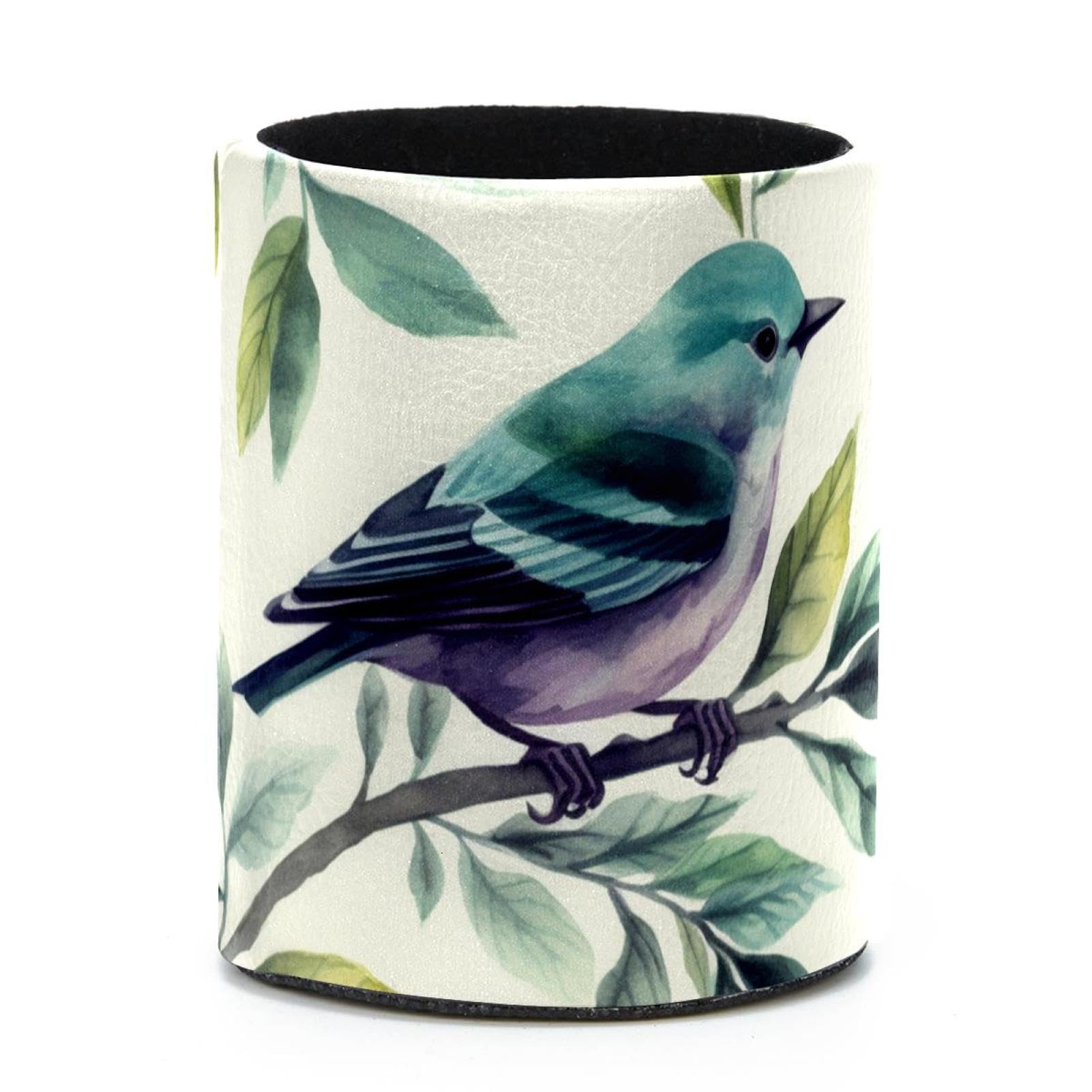 VAPOKF Round Pencil Holders for Desk, Watercolor Bird Pen Holders Pen Pot Makeup Brushes Storage Desktop Stationery Supplies Organiser for Home Office