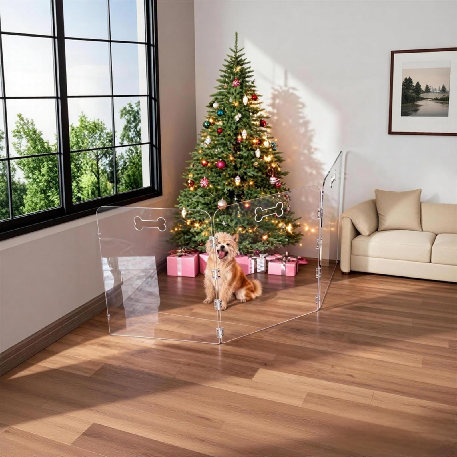 Acryl-Hunde-Laufgitter für Haus, 3 Paneele, 152,4 cm B x 61 cm H, faltbares, transparentes Hundegitter für den Innenbereich, mit Griffen, freistehender Haustierzaun für Türen, Hundegehege für