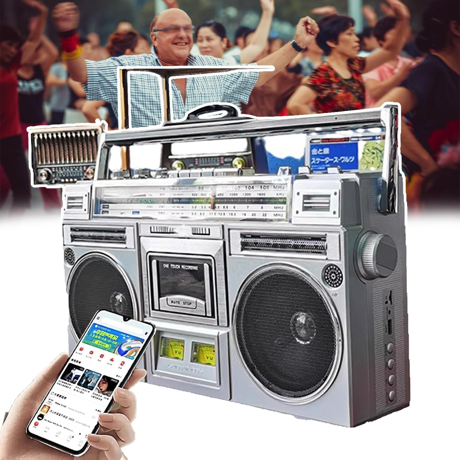 Classico stile anni '80 retrò lettore CD, radio lettore di cassette portatile, retro registratore a nastro Bluetooth radio AM/FM, supporto ingresso SD/USB, registratore a cassette