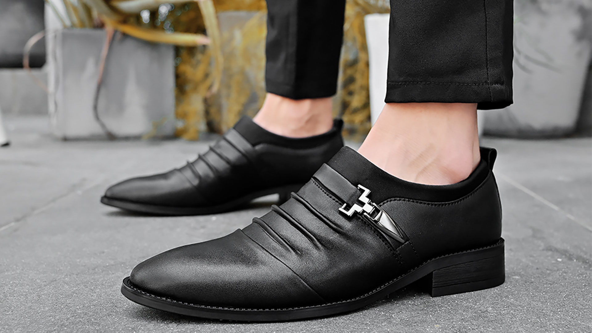 〽️Men\'s Leather black Jousen Dress Monk Strap Loafers Formal Business Wear Shoes Amazon.com | Jousen Men main image 2