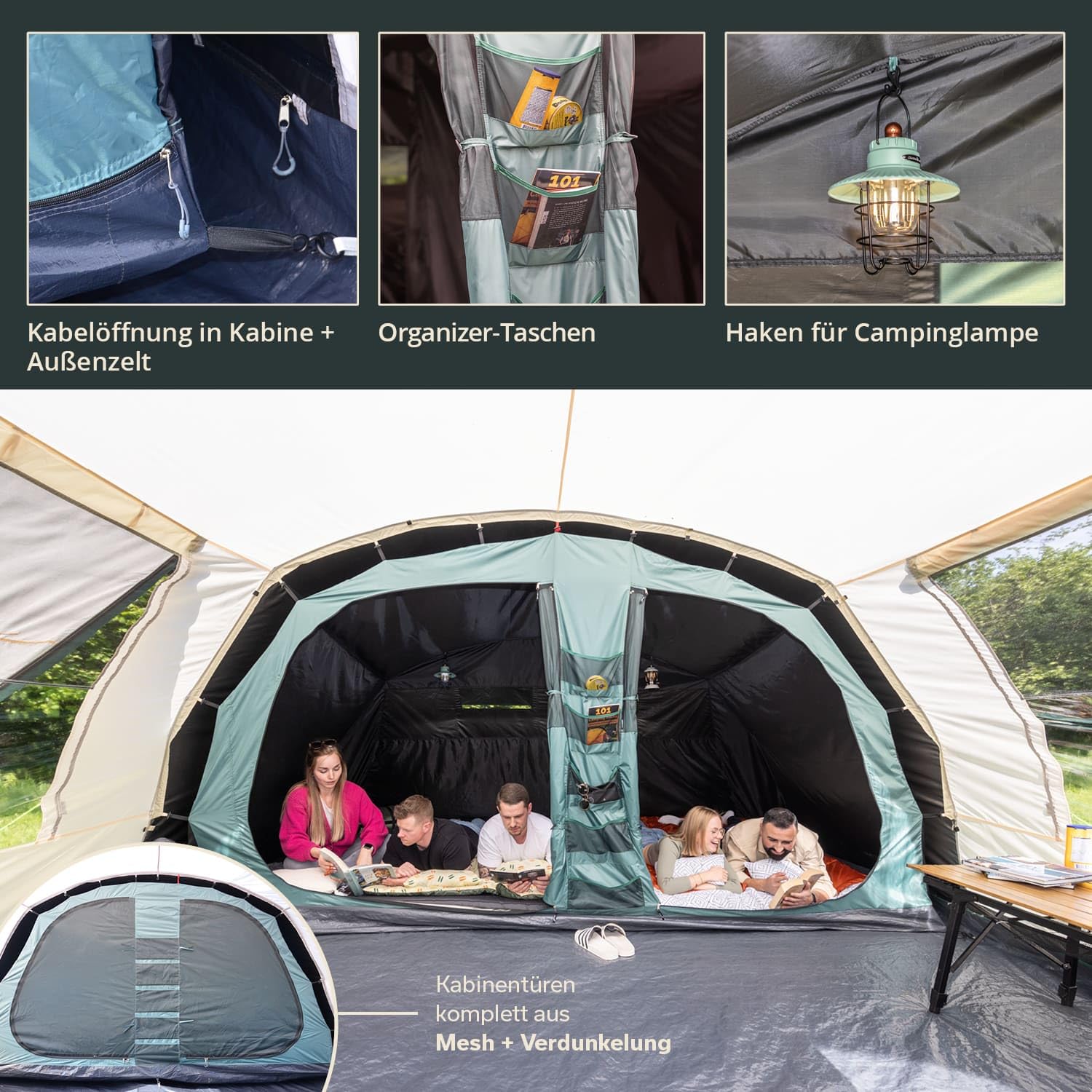 Skandika Hafslo Sleeper Protect Tienda de campaña túnel | 4/5/5XL/6XL Personas, Impermeable, Suelo Cosido, 5000 mm Columna de Agua, toldo y Cabina Oscura