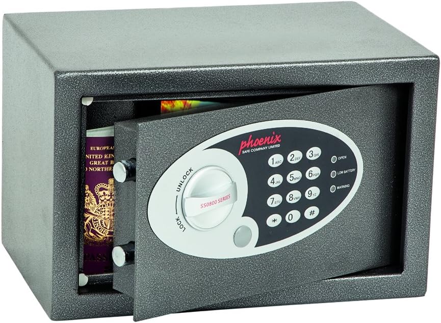 Phoenix Safe Company – SS0801E Vela Home & Office Security Safe - Twin Locking Bolts - Electronic Locking - Metallic Graphite Finish - 10 litre Capacity - 4.5kg