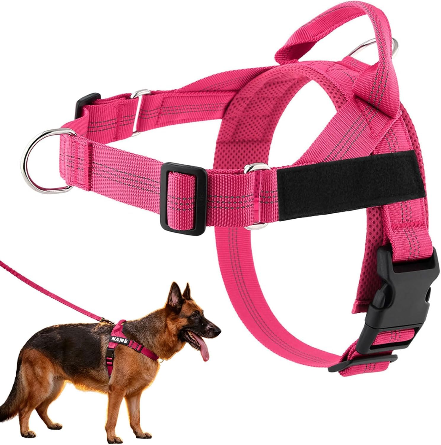 No Pull Dog Harness Adjustable Breathable Pet Walking Vest Front Clip Dog Harness with Reflective Design Easy Control Harnesses Perfect for Medium Large Dogs Daily Outdoor Activities (Hot Pink, M)