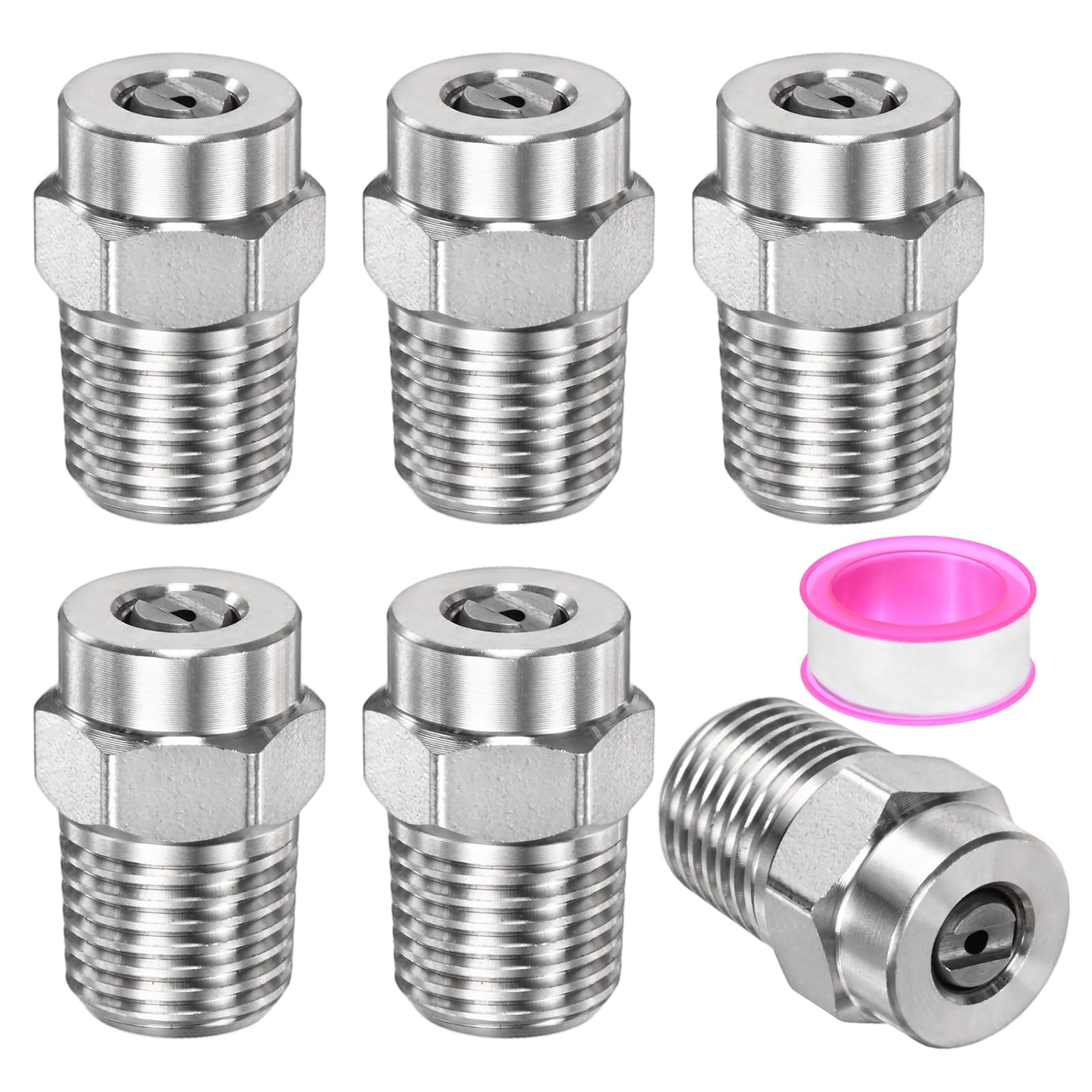 TIXIPEM 1/4IN Male NPT 15 Degree Surface Cleaner Tips [6PCS] - Pressure Washer Nozzles Cleaner Nozzle Replacement Use for Water Gun & Water Broom - [Stainless Steel-1.449MM Orifice]