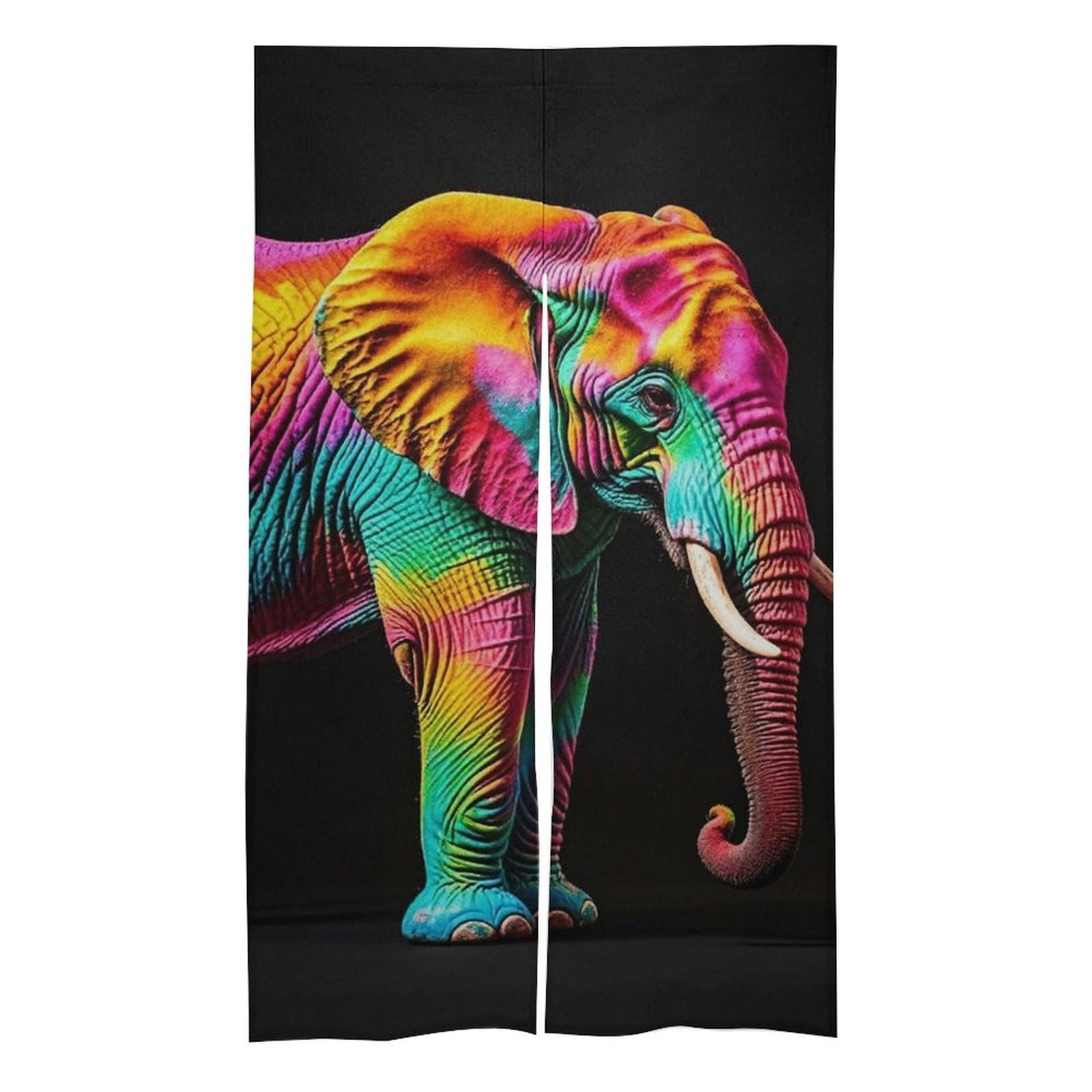 Rideau de porte éléphants colorés 145x43cm fendu pour séparation de pièce