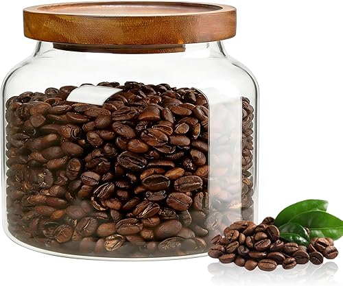 Miniatura 17 de 1 unidad de tarros pequeños de vidrio para almacenamiento con tapas herméticas, 11 fl oz (300ml) envase de vidrio para café con tapa de madera