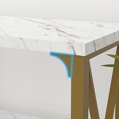 Miniatura 5 de IBF Moderna mesa de entrada de 3 niveles, mesa consola de TV de madera de metal industrial con estantes de almacenamiento, mesa decorativa de mármol