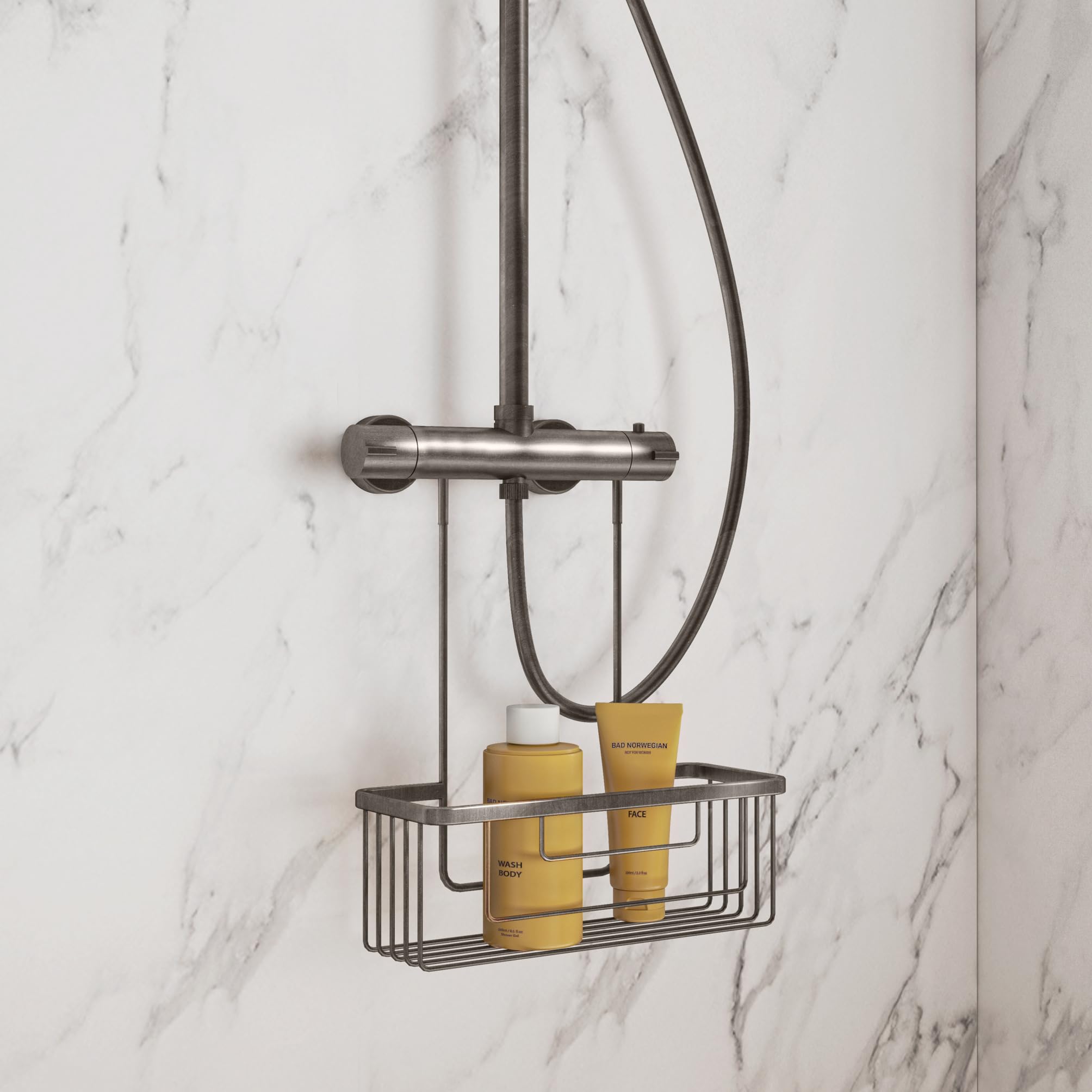Gedy OTTAVIANO Cesta Ducha Colgante Gun Metal para Grifo y Grifería Termostática, Portaobjetos Ducha Acero Inoxidable, Organizador Baño, 30x12x37 cm