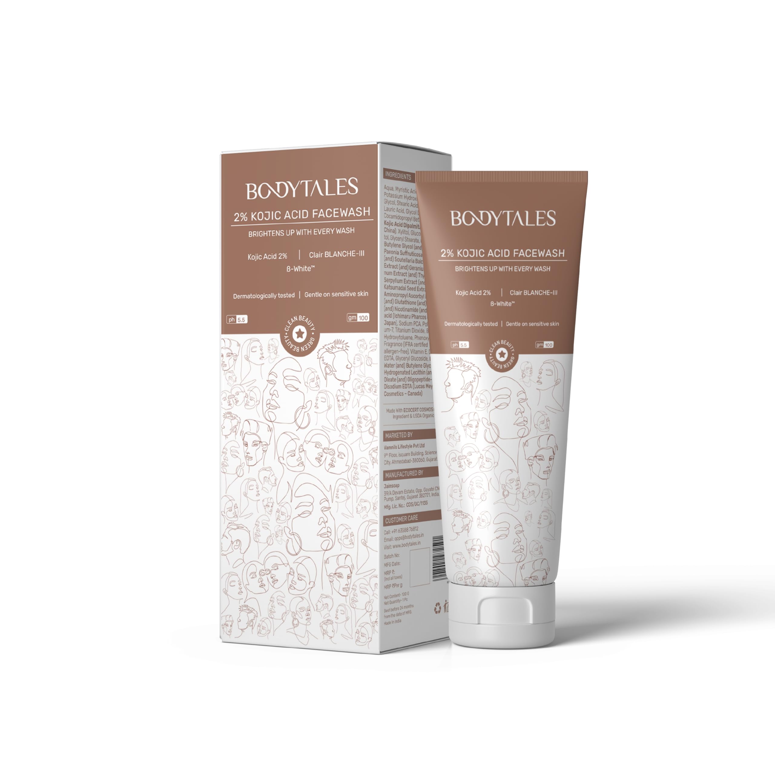 BODYTALES 2% Kojic Acid Face Wash | With Niacinamide & Alpha Arbutin | Reduces