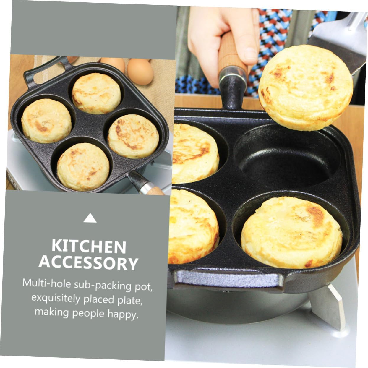 PRETYZOOM Non-stick Four Egg Frying Pan Home Egg Cooker with Heat-resistant Handle Versatile Breakfast Skillet for Fried