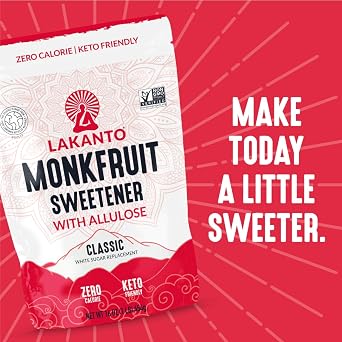 Lakanto Classic Monk Fruit Sweetener With Allulose, White Sugar Substitute From Monk Fruit Extract for Baking, Coffee & Tea, Gluten Free, Zero Calorie, Low Carb, Non GMO, Keto, Classic White (1 lb)