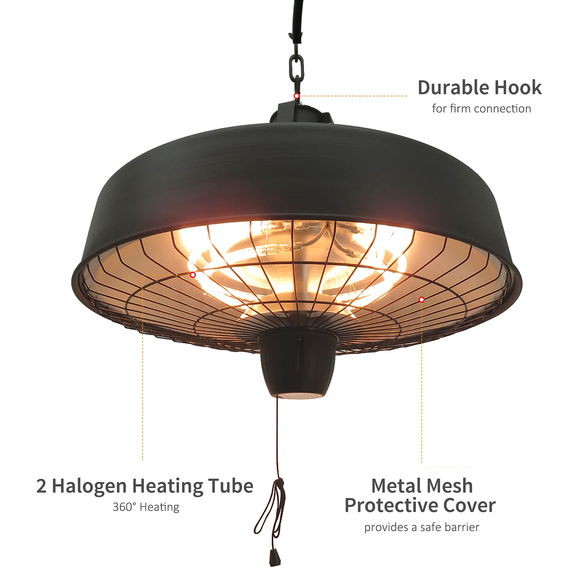 Outsunny Adjustable Power 1000/2500W Infrared Halogen Electric Patio Light  Heater, Ceiling Hanging Mount -Black : Amazon.co.uk: Garden