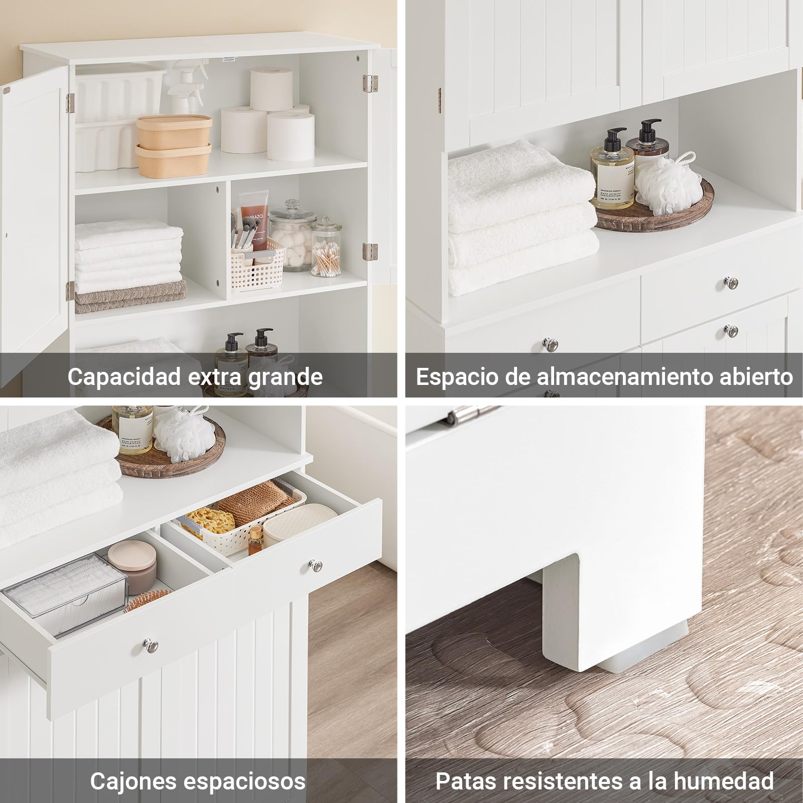 SoBuy Mueble Baño Estrecho Armario Alto Almacenaje 78x38x181cm para Aseo | Con 2 Cestos para Ropa y 2 Cajones Mueble Auxiliar con Estante Abierto BZR215-W