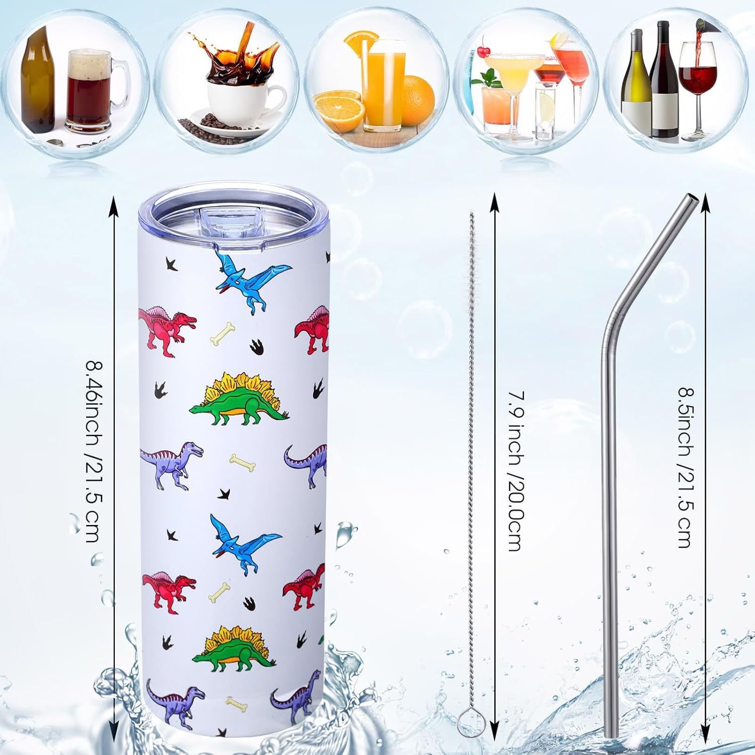 Yahenda 3 Pcs Dinosaur Christmas Animal Gifts for Women, 20 oz Skinny Water Tumbler with Lids and Straw Novelty Socks Fashion Makeup Bag, Christmas Presents for Friends Lover - Image 6