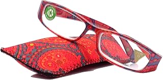 Florence, Premium Reading Glasses, High End Readers +1.25 to +3.00 Magnifying. Paisley Red, Optical, Rectangular Style. NY Fifth Avenue