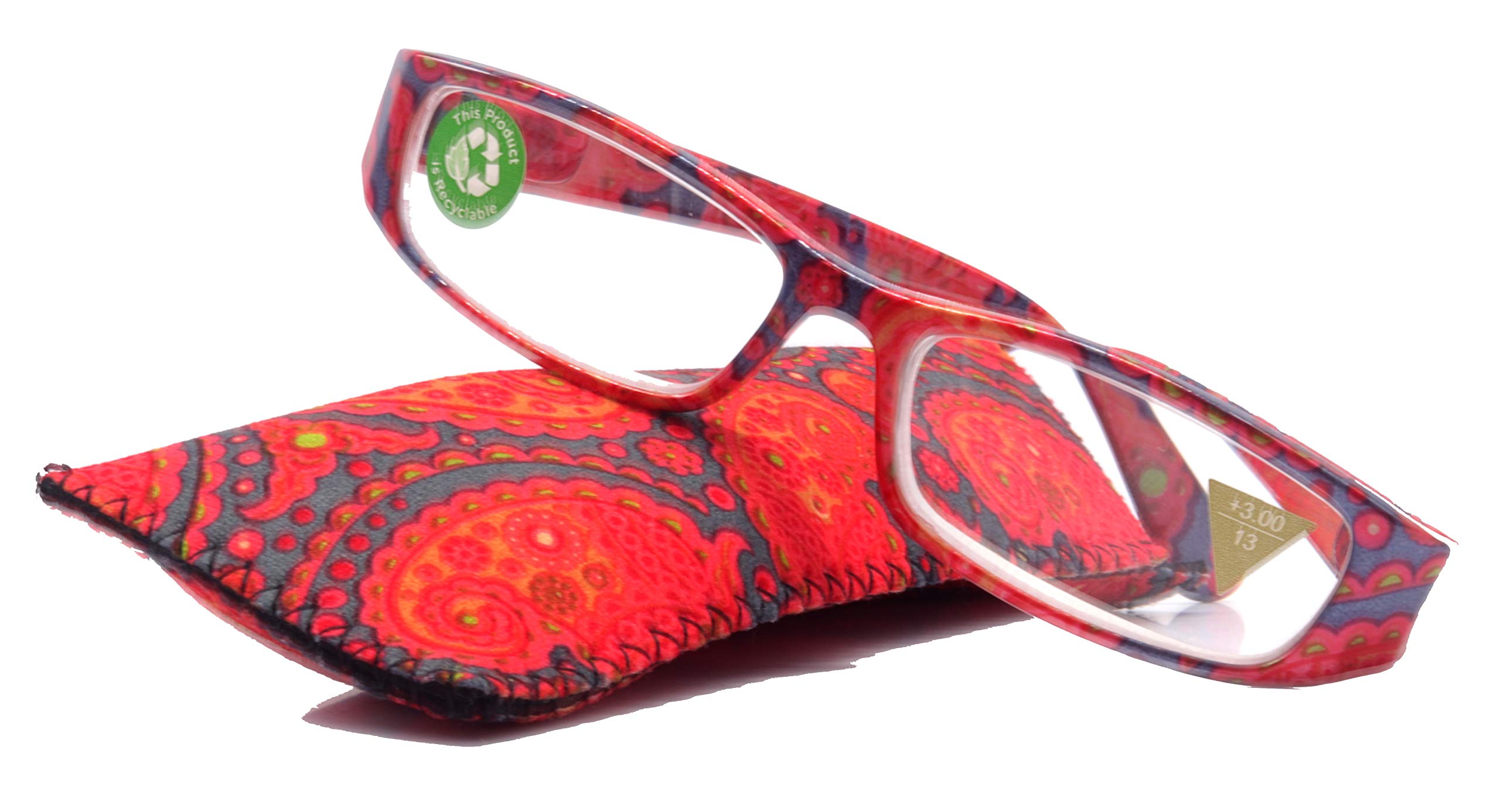 Florence, Premium Reading Glasses, High End Readers +1.25 to +3.00 Magnifying. Paisley Red, Optical, Rectangular Style. NY Fifth Avenue