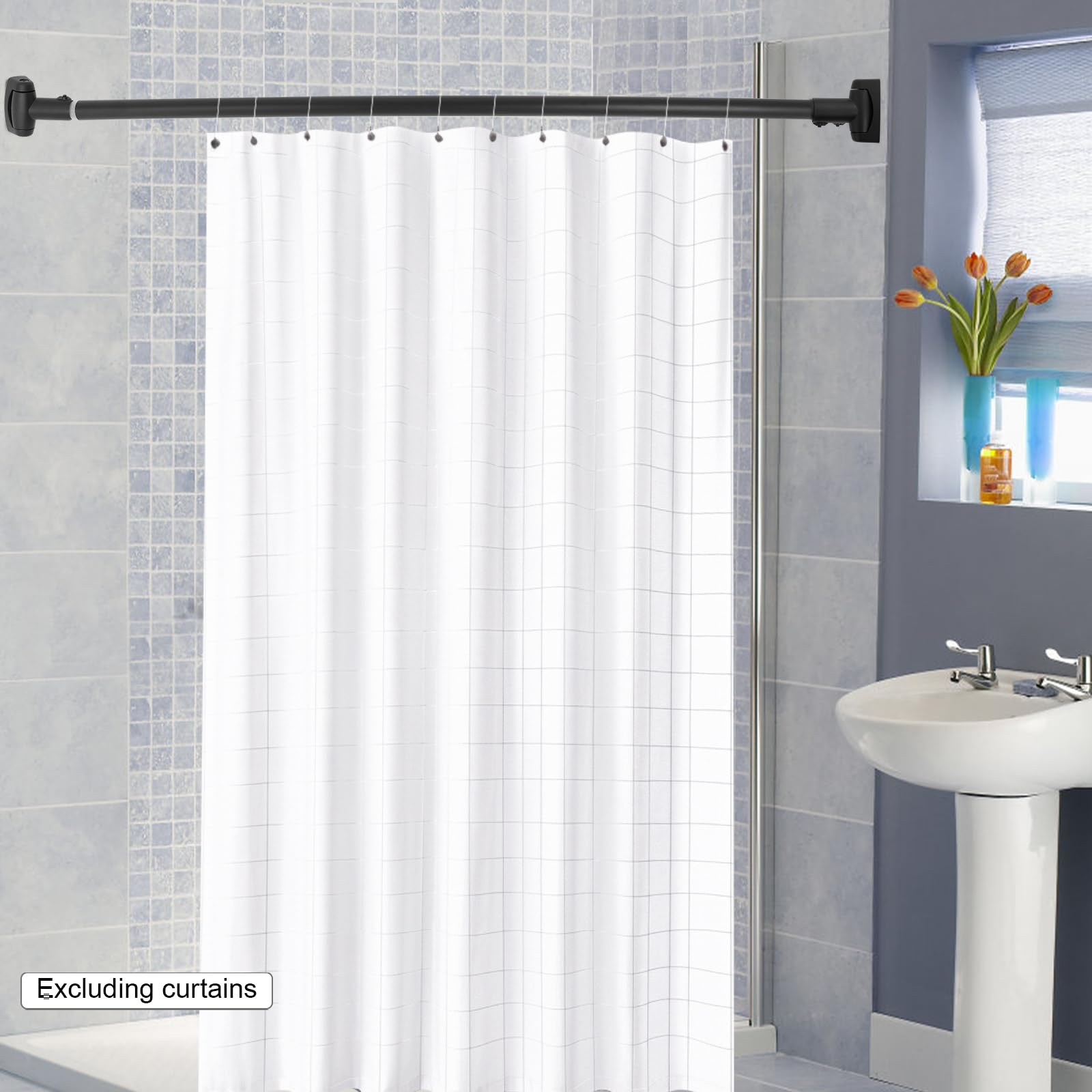 TOPROD Asta Curva Per Tenda Doccia, Nera, Regolabile 122-182 Cm, Acciaio Inox, Da Forare