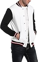 Vista 3 de COOFANDY - Chaqueta universitaria de moda para hombre, informal, ajustada y de algodón, chaqueta del equipo, de béisbol, cazadora