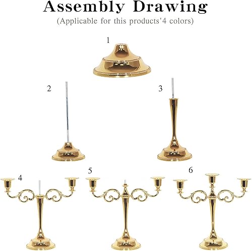 Miniatura 4 de Candelabros de metal de 3 velas, portavelas de 10.6 pulgadas de alto, portavelas para eventos de boda, candelabro, soporte de vela dorado