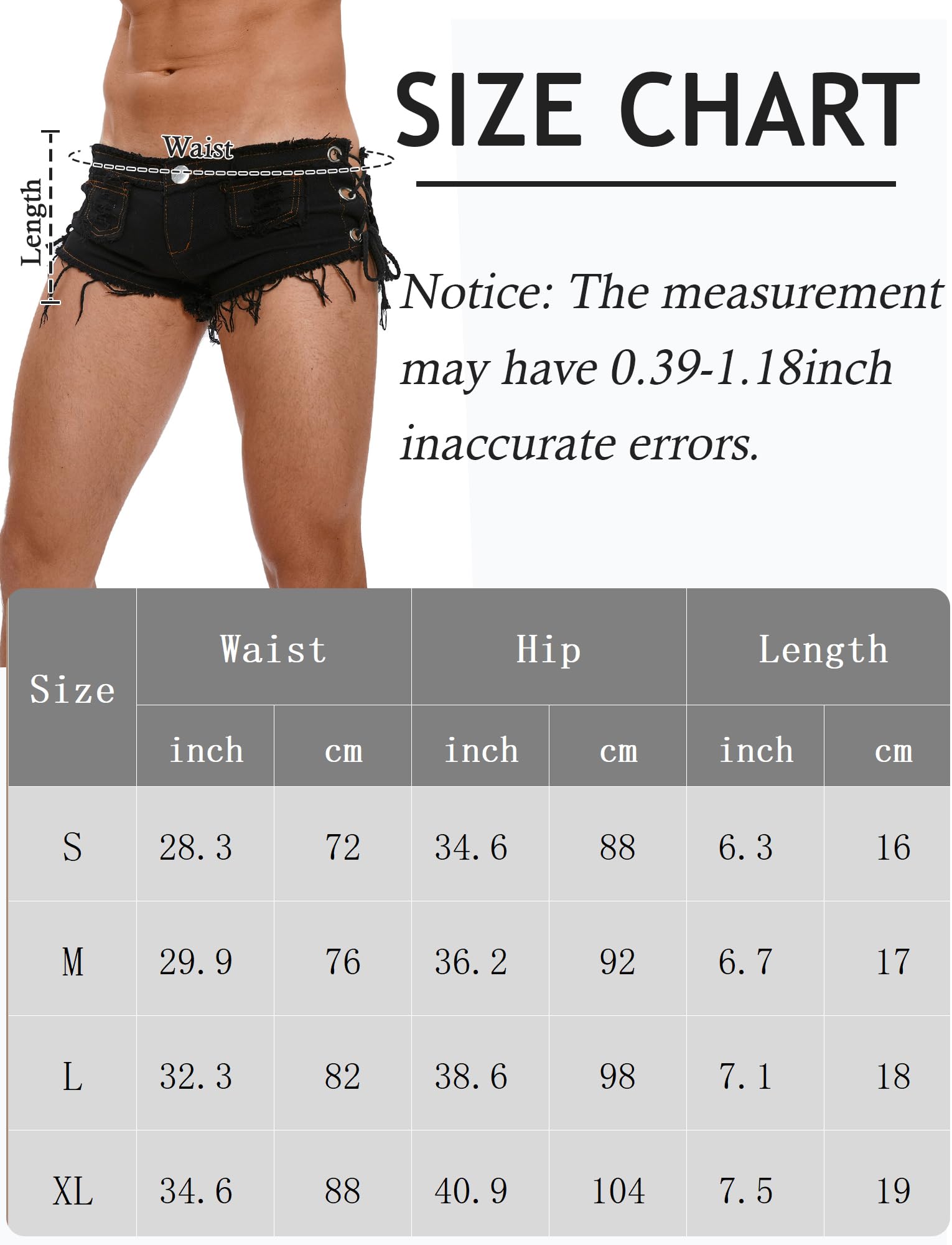 FEOYA Pantalon Sexy en Jean pour Homme avec Sangle Latérale Taille Basse Ourlet Brut Effiloché Mini Short en Jean Découpé pour Fête, Club, Plage, Vacances