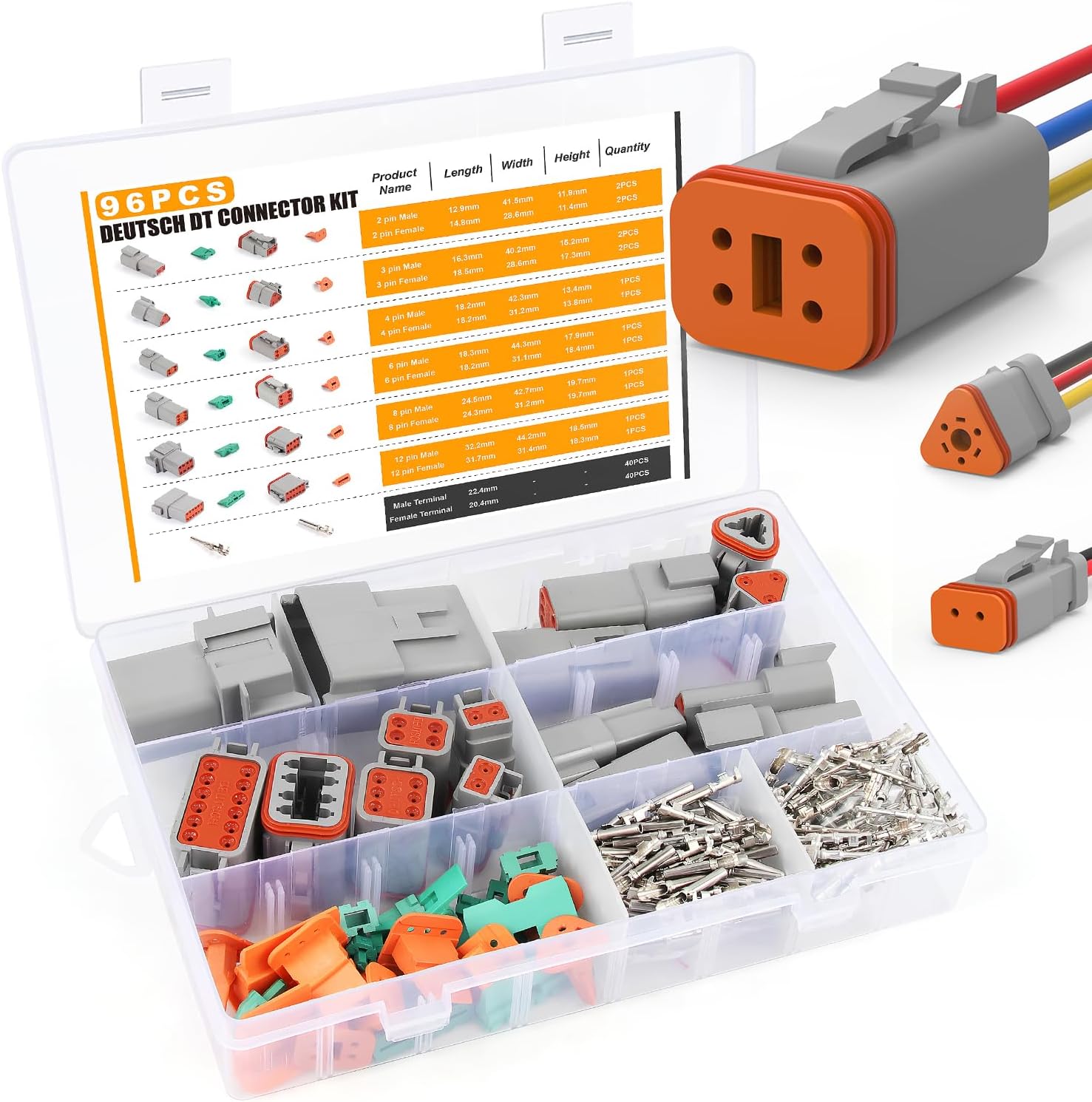 192Pcs Deutsch Connector kit 2 3 4 6 8 12 Pin Connector Size 16 DT Series Waterproof Automotive Electrical Wire Connectors 14-22AWG