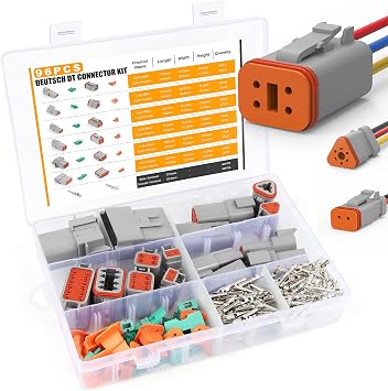 96Pcs Deutsch Connector kit 2 3 4 6 8 12 Pin Connector Size 16 DT Series Waterproof Automotive Electrical Wire Connectors 14-22AWG