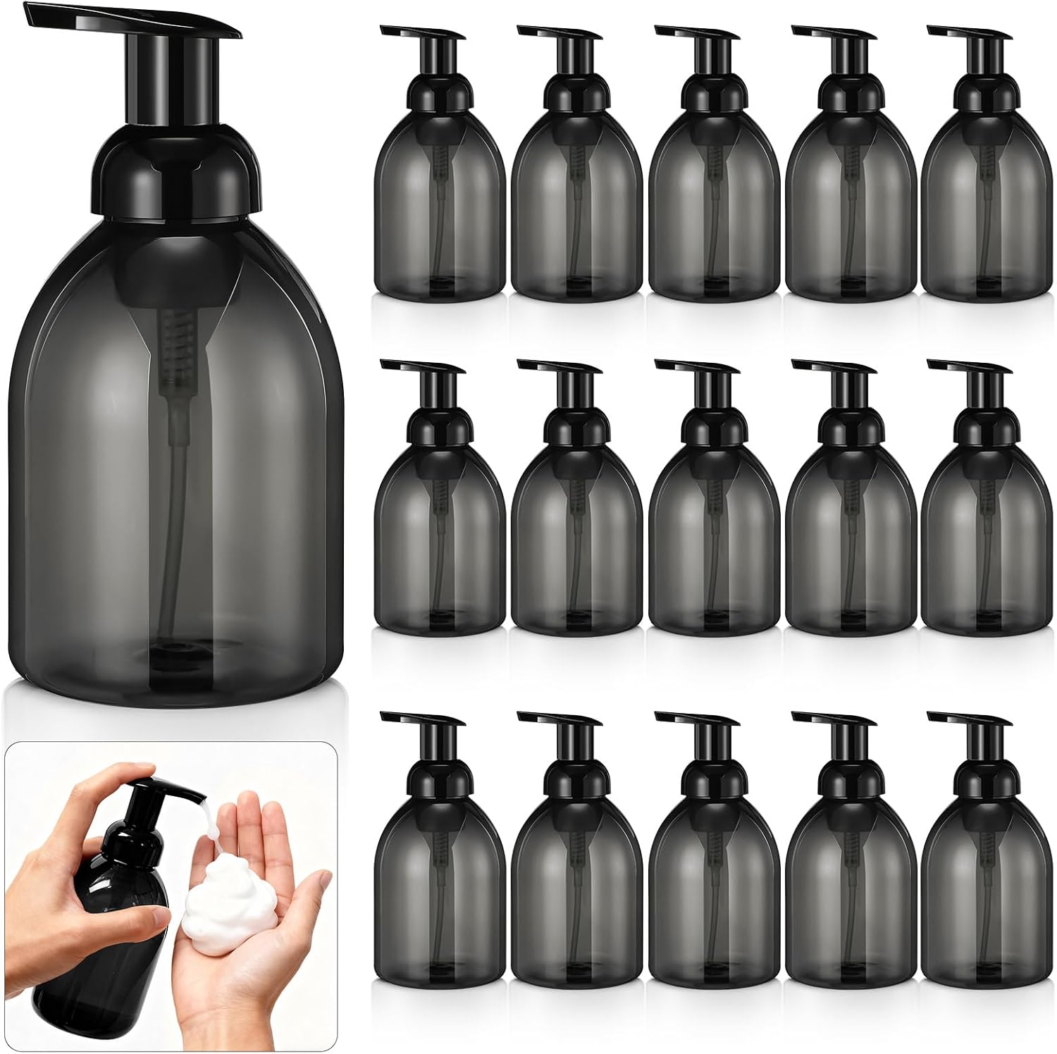 Uiifan 16 Pcs 17 oz Black Foaming Soap Dispenser Refillable Foam Pump Bottle Liquid Plastic Container for Kitchen Bathroom Commercial Concentrated or Regular Shampoo Body Wash Dish Liquid Soap