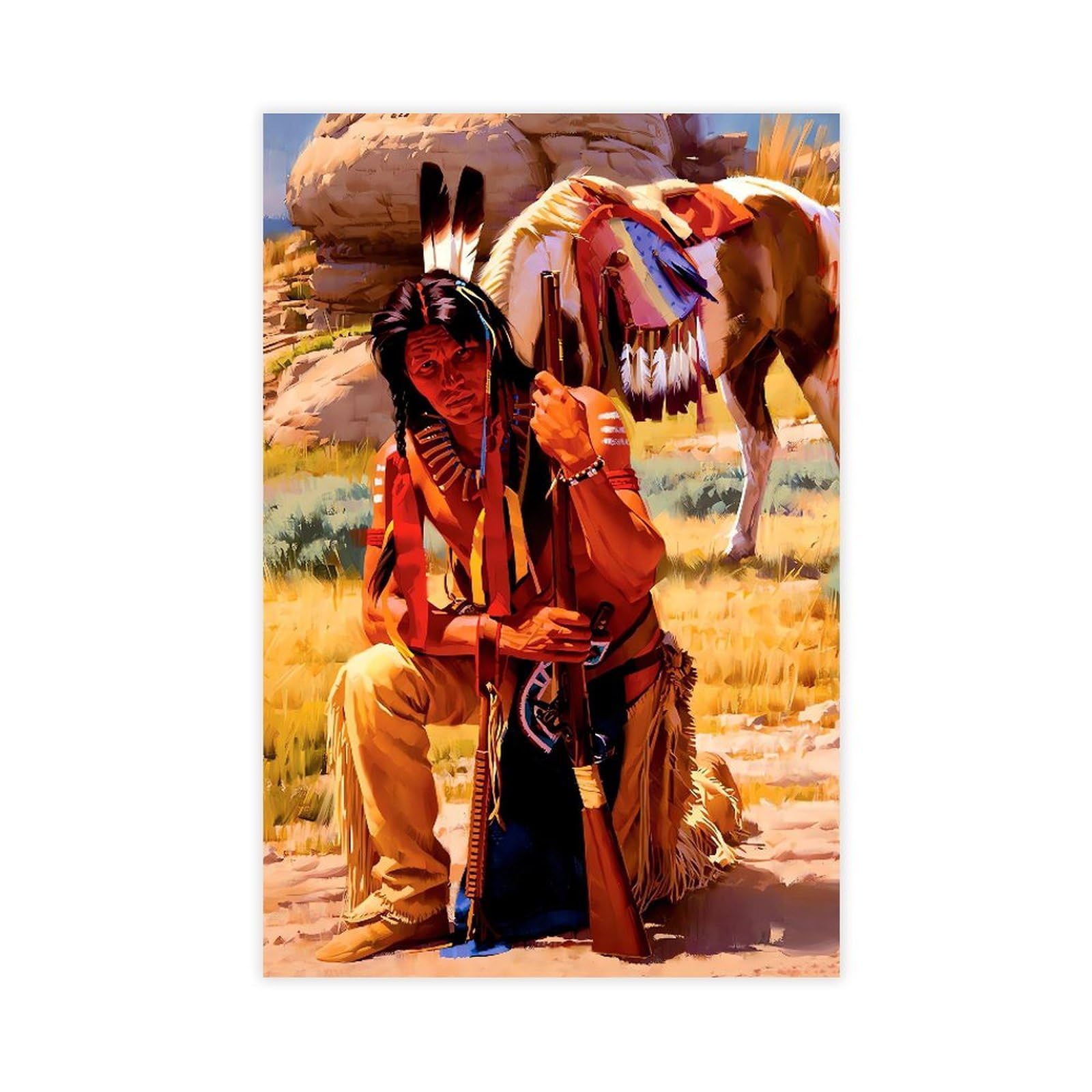 Qnvjqkdsi Unframe Native American Art (1) Canvas Poster Bedroom Decor Landscape Office Room Decor Gift 20" L X 30" W