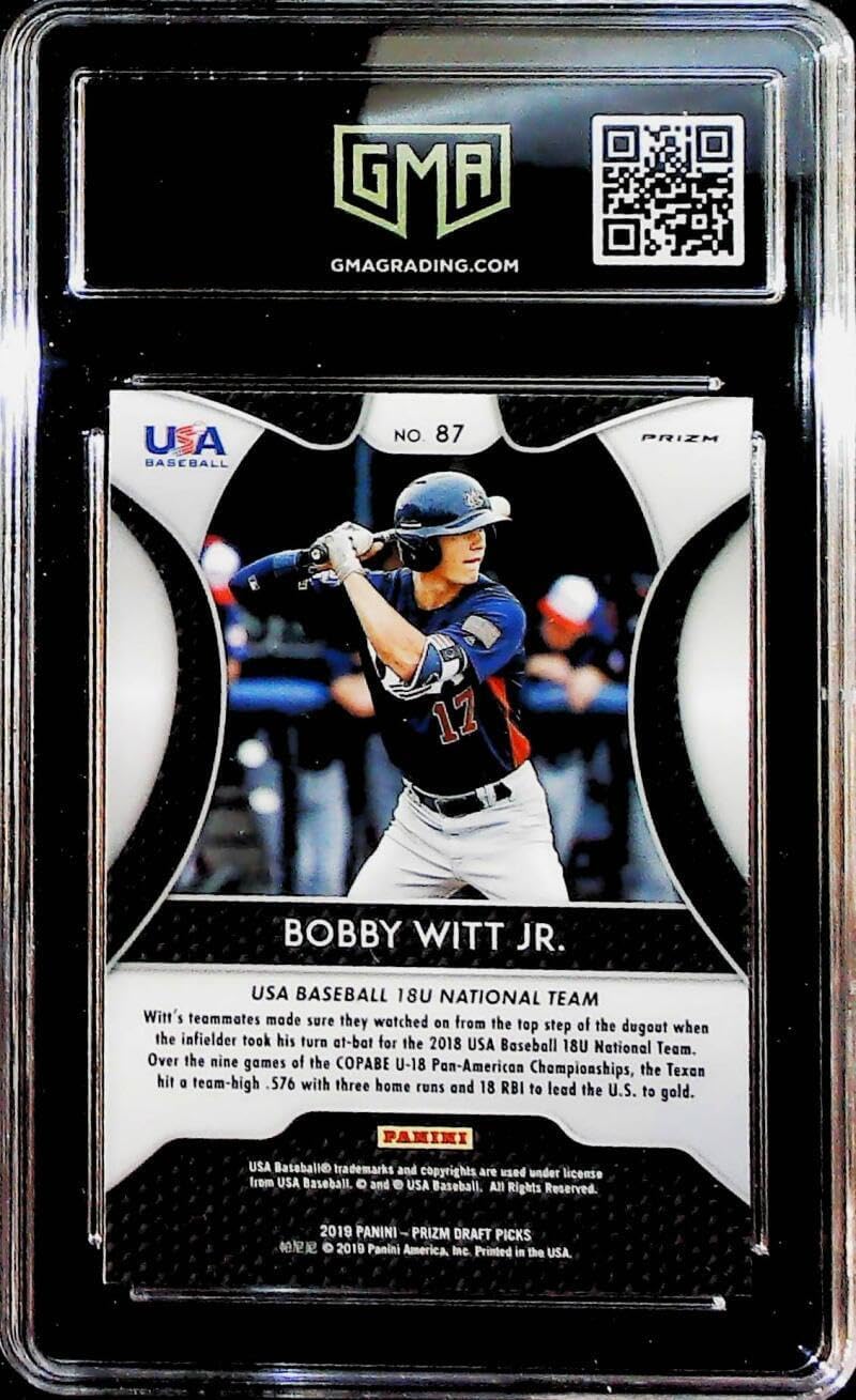 2019 Prizm Draft Baseball Red Prizm Refractor #87 Bobby Witt Jr. GMA 9 MINT Official Panini Licensed Trading Card