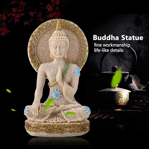 Miniatura 9 de Estatua de Buda escultura de piedra arenisca tallada a mano para el hogar, altar zen, decoración zen, regalo de inauguración de la casa