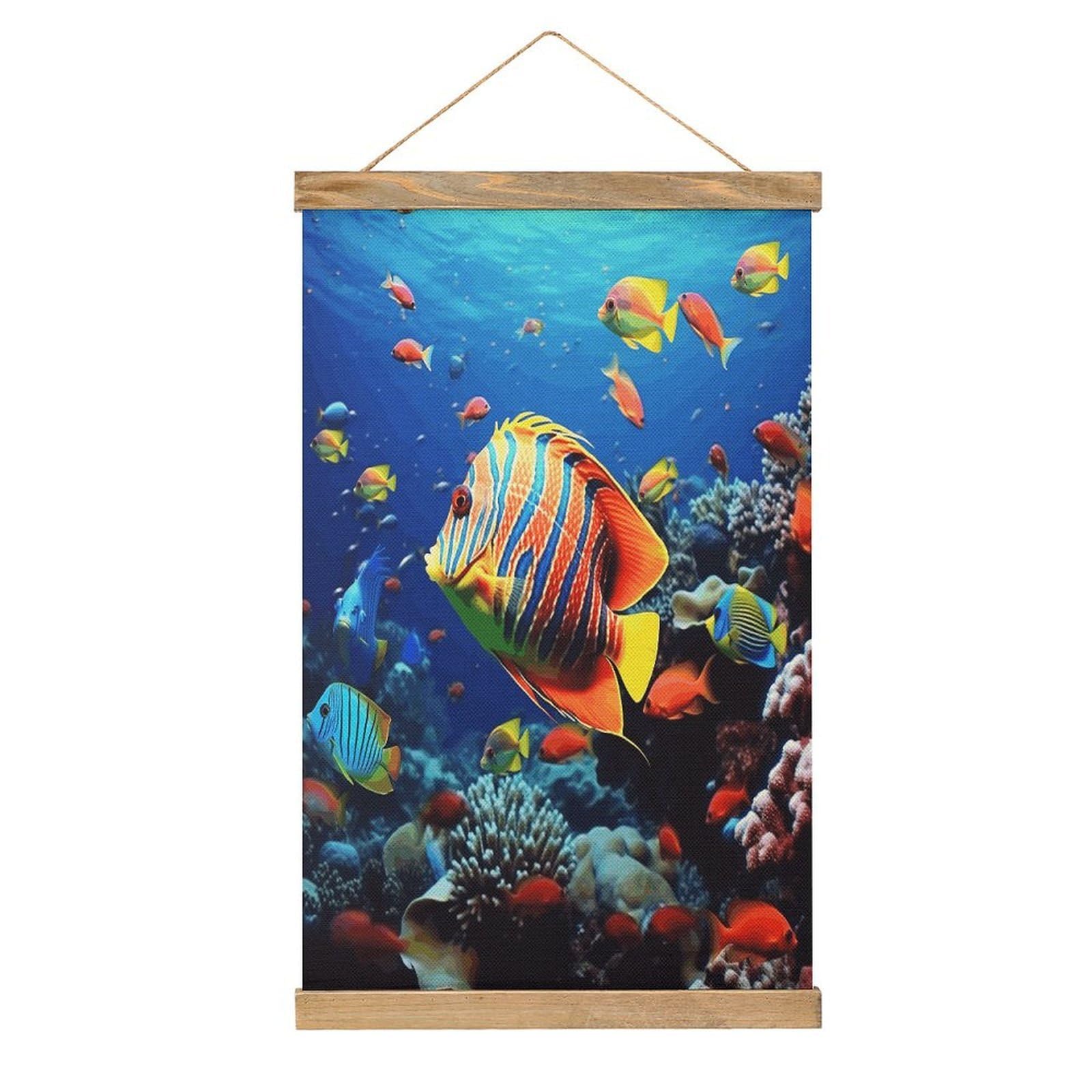 JTREHY Sea Fishes Linen Hanging Painting Vintage Poster Wall Art Prints Personality Style Wall Hanging Poster for Living Room Office Bedroom Decor Frame 13.2 X 20.47 Inch