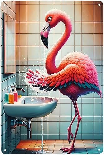 Letrero de metal con diseño de flamenco elegante que se lava las manos, decoración retro para el baño, decoración antigua del hogar, letrero de disponible en Yaxa Costa Rica