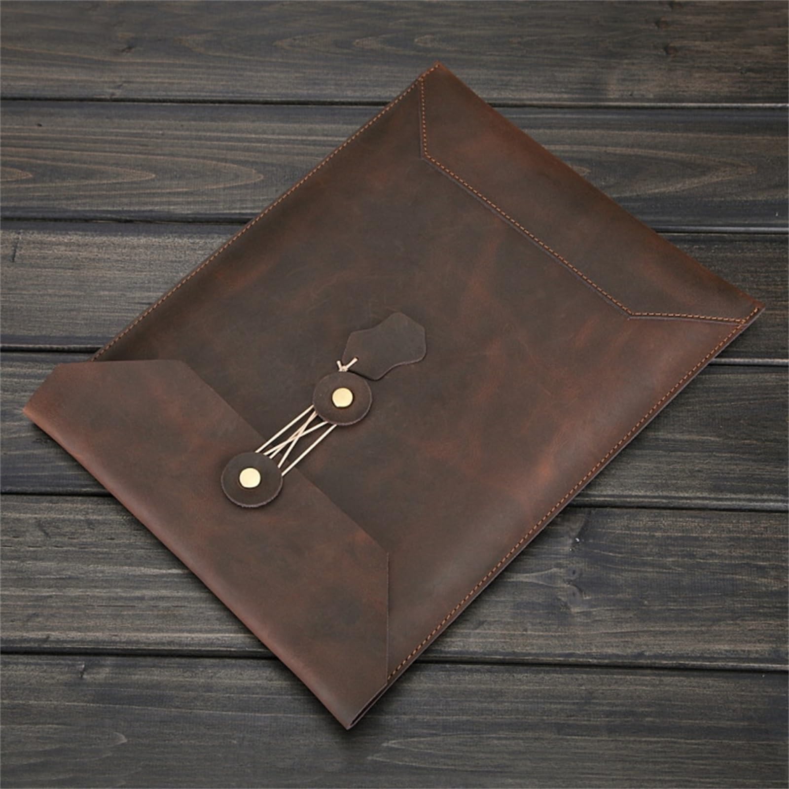 Skórzane etui na dokumenty, Skórzany uchwyt na dokumenty A4 Rozmiar Kawa Kolor Retro Aktówka Folder Organizer Do Biura Podróży Tablet Laptop