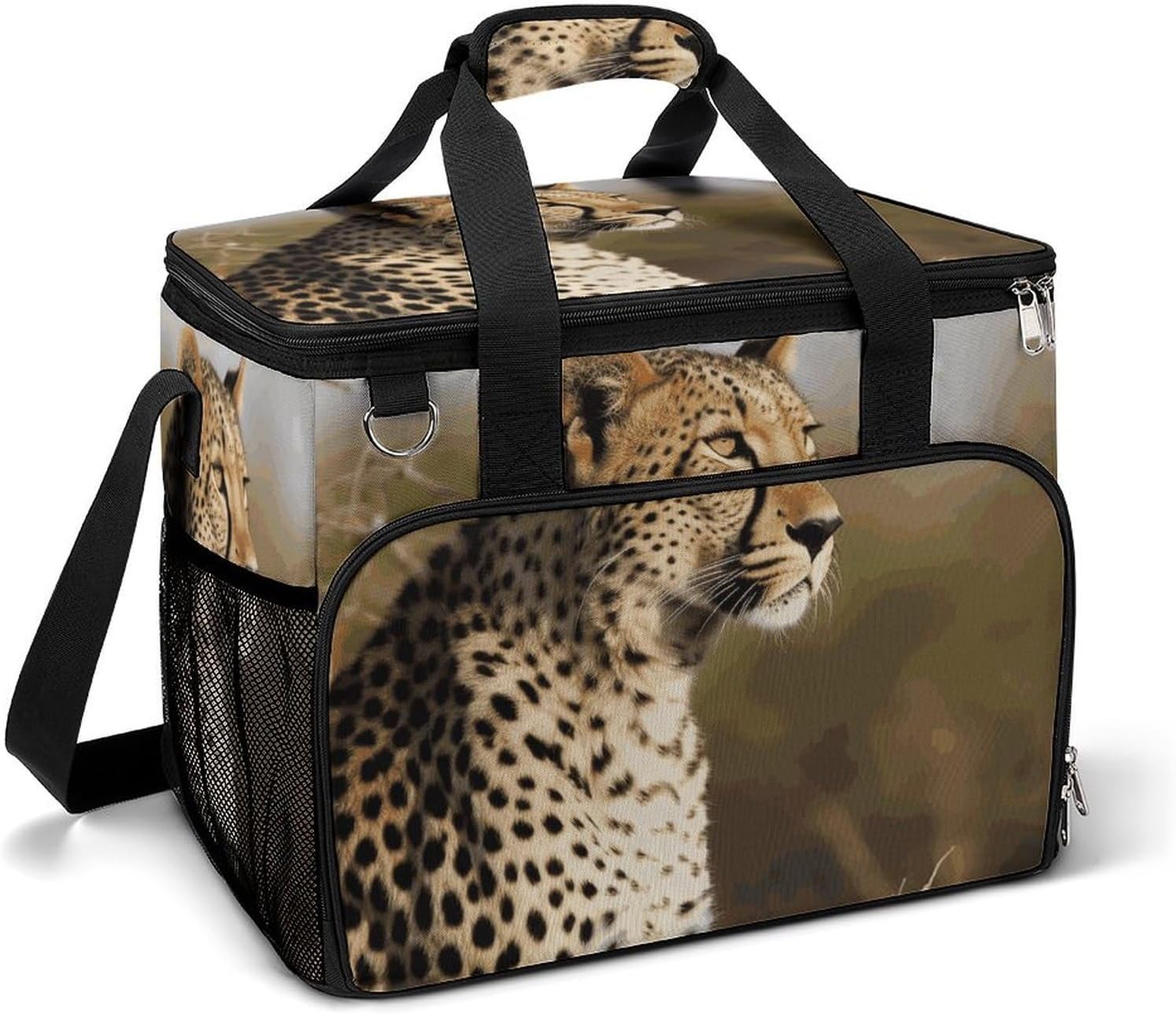 Insulated Picnic Backpack Tote Bag, Large Capacity 30L Wild Animal Leopard Cooler Bag Leakproof Beach Bags Portable Lunch Box Waterproof Picnic Basket for Beach Camping BBQ