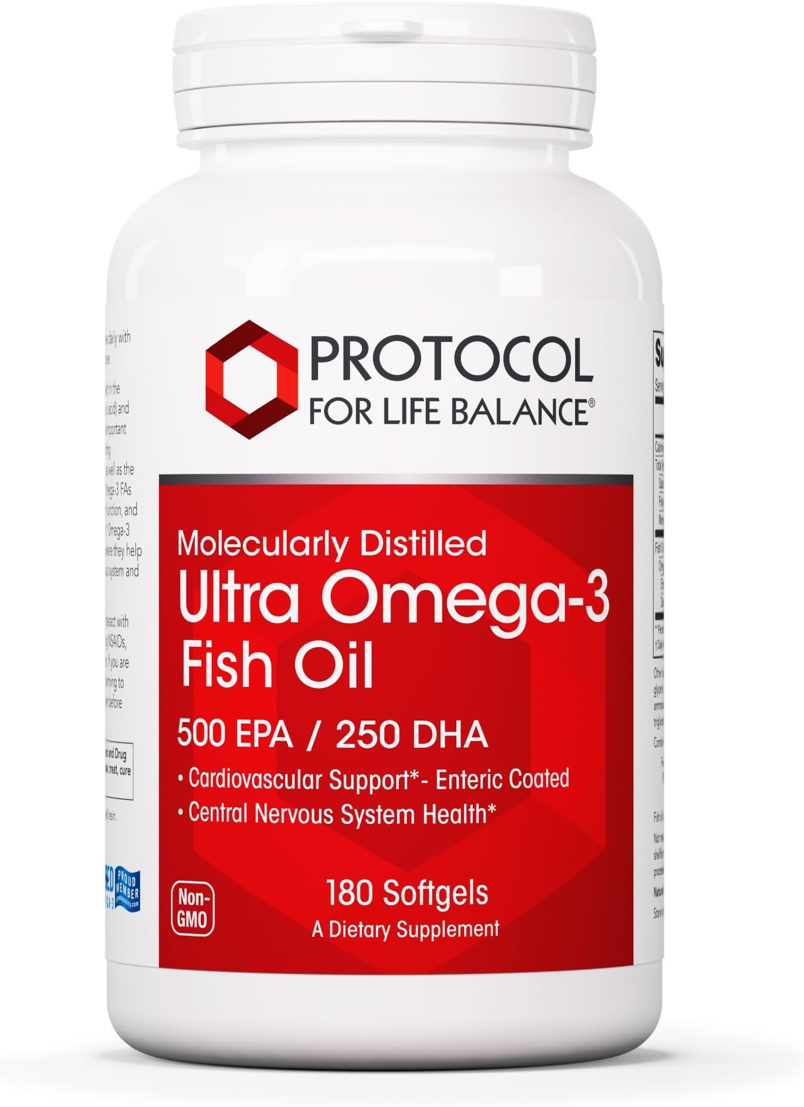 PROTOCOL FOR LIFE BALANCE Ultra Omega-3-500mg EPA & 250mg DHA - Fish Oil for Brain Support, Heart & Nervous System Health* - EPA DHA Omega Supplement - Non-GMO & Halal - 180 Softgels