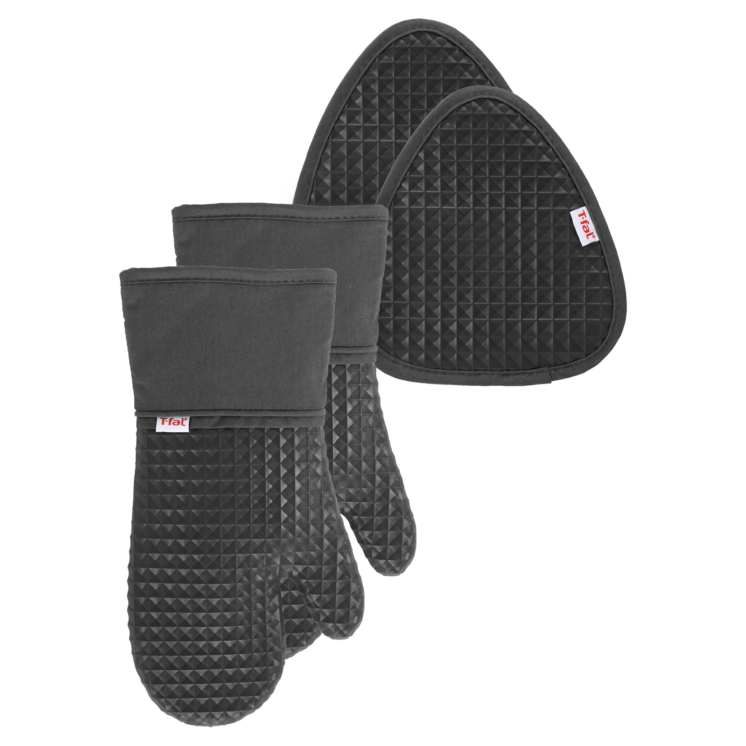 Lot de 4 maniques T-fal gaufrées anthracite pour manipuler vos plats chauds sans risque