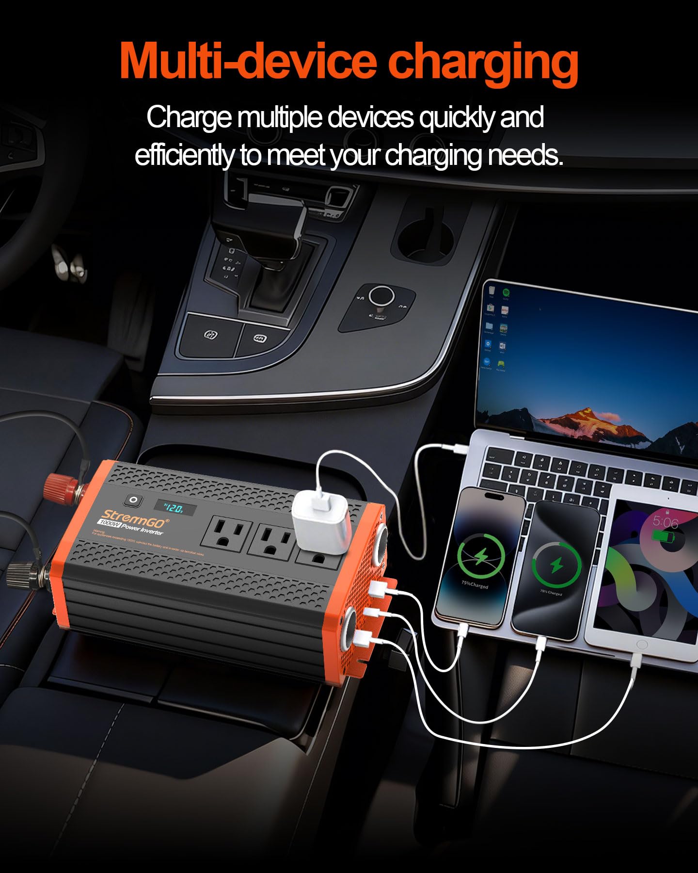 Inversor de potencia de 1000 W para vehículos, 12 V CC a 110/120 V CA Inversor de coche con 3 tomas de CA, cargador rápido USB 24 W/PD 30 W, convertidor de energía para coche, hogar