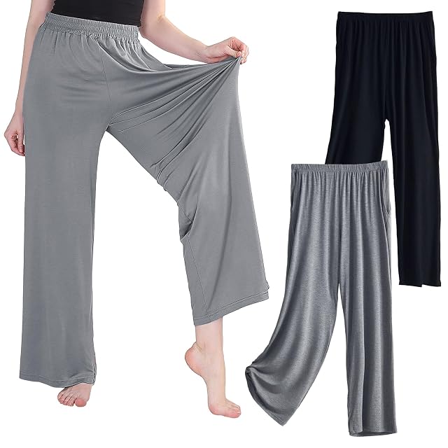 Womens Wide Leg Sweatpants Loose High Waist Lounge Casual Pants with Pockets 2 Pack