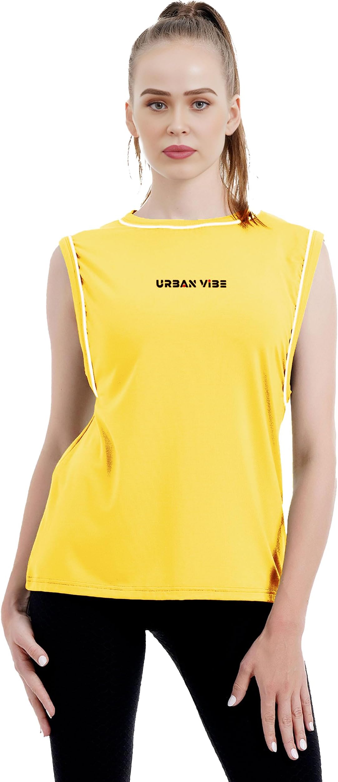 Women’s Sleeveless Cotton T-Shirt Breathable Tank Top Contrast Piping Soft Stretchable Ladies T Shirt