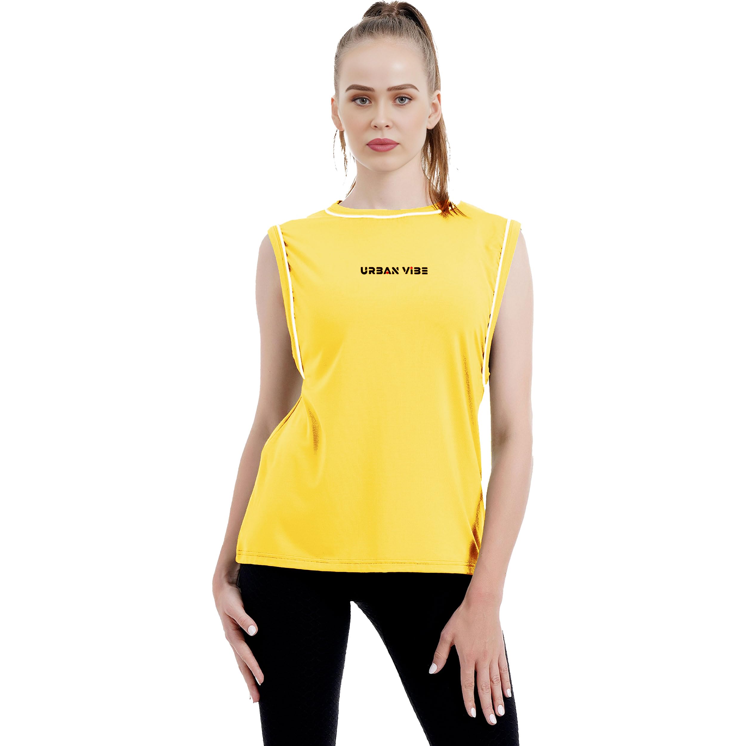 Women’s Sleeveless Cotton T-Shirt Breathable Tank Top Contrast Piping Soft Stretchable Ladies T Shirt