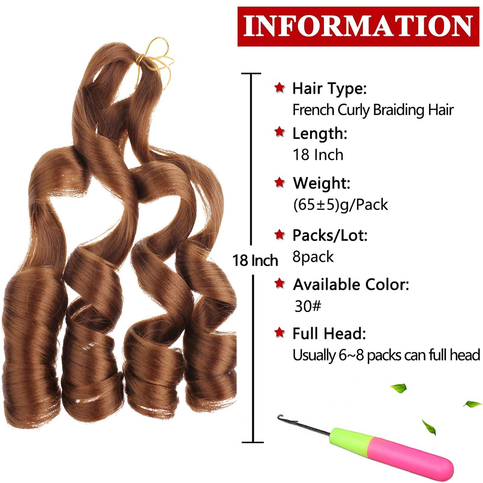 Xtrend French Curl Braiding Hair, 8 Packs, 18 Inch Synthetic Hair Extensions, Yaki Texture - Image 2