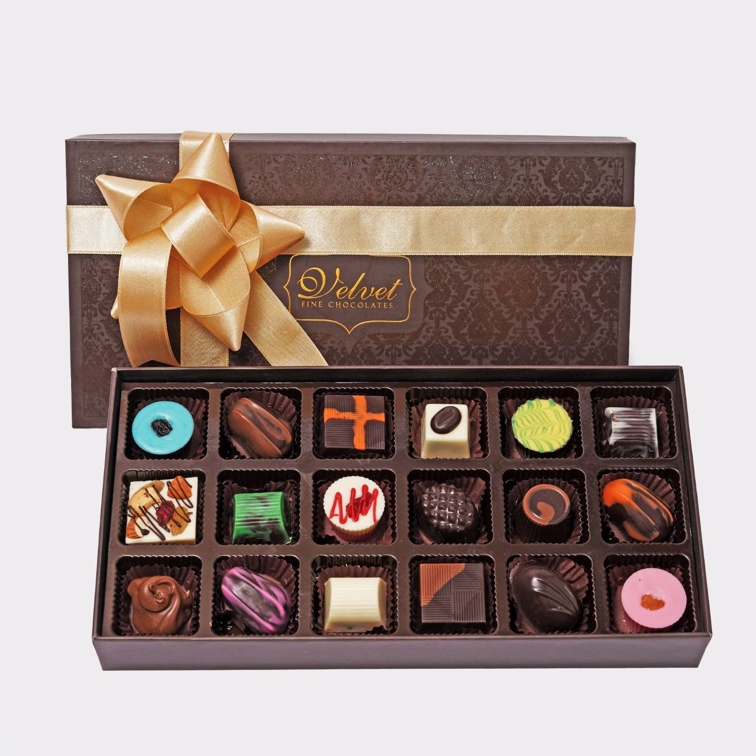 Velvet Fine Chocolates Premium Tasteful Assortment Box| 18 Pcs Assorted Chocolate Gift Box for Birthday, Anniversary, Diwali, Holi, Rakhi, Christmas & Special Occasions| Handmade Chocolates|Pack of 1 (B0DBQ8X7TL) Amazon Price History, Amazon Price Tracker